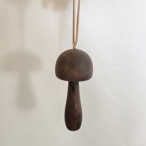 NWT World Market Dark Brown Mushroom Wood Ornament Keychain Leather Strap